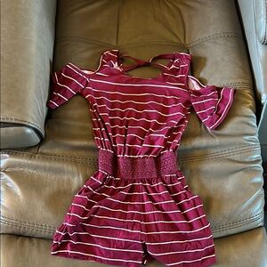 btween burgundy romper with Ruffled Sleeves and Elastic Waist